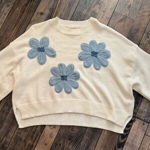 Jessica Simpson Cream Sweater with Blue Floral Design